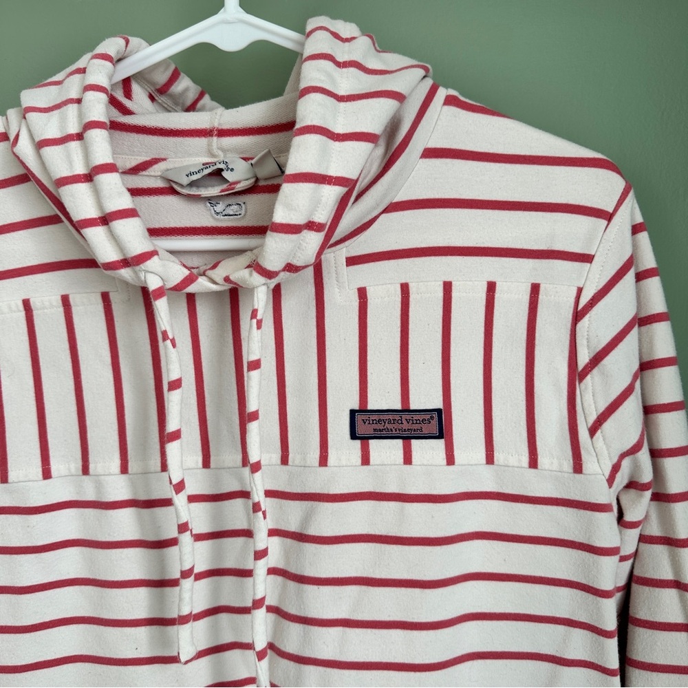Vineyard Vines Women's Off White & Pink Striped Hoodie Sweatshirt